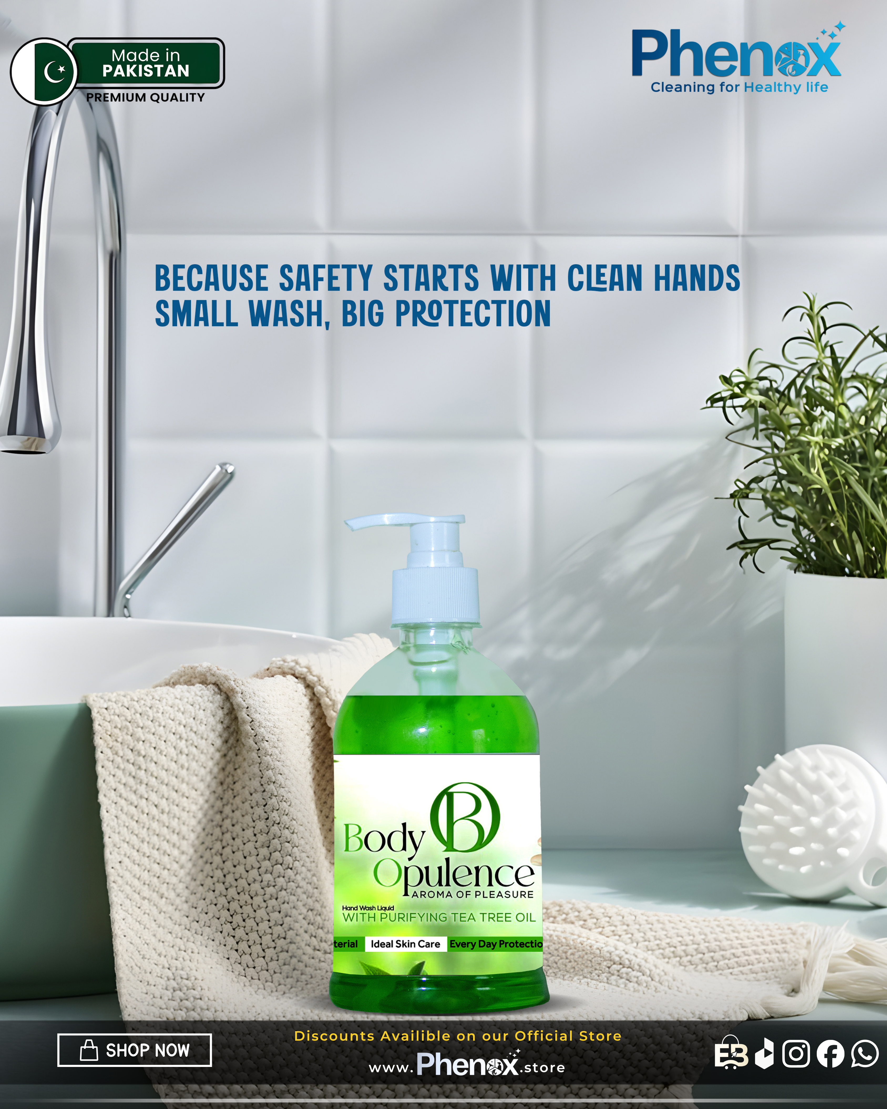 Phenox Body Opulence Hand Wash Liquid – With Purifying Tea Tree Oil 500ml & 5 Litter