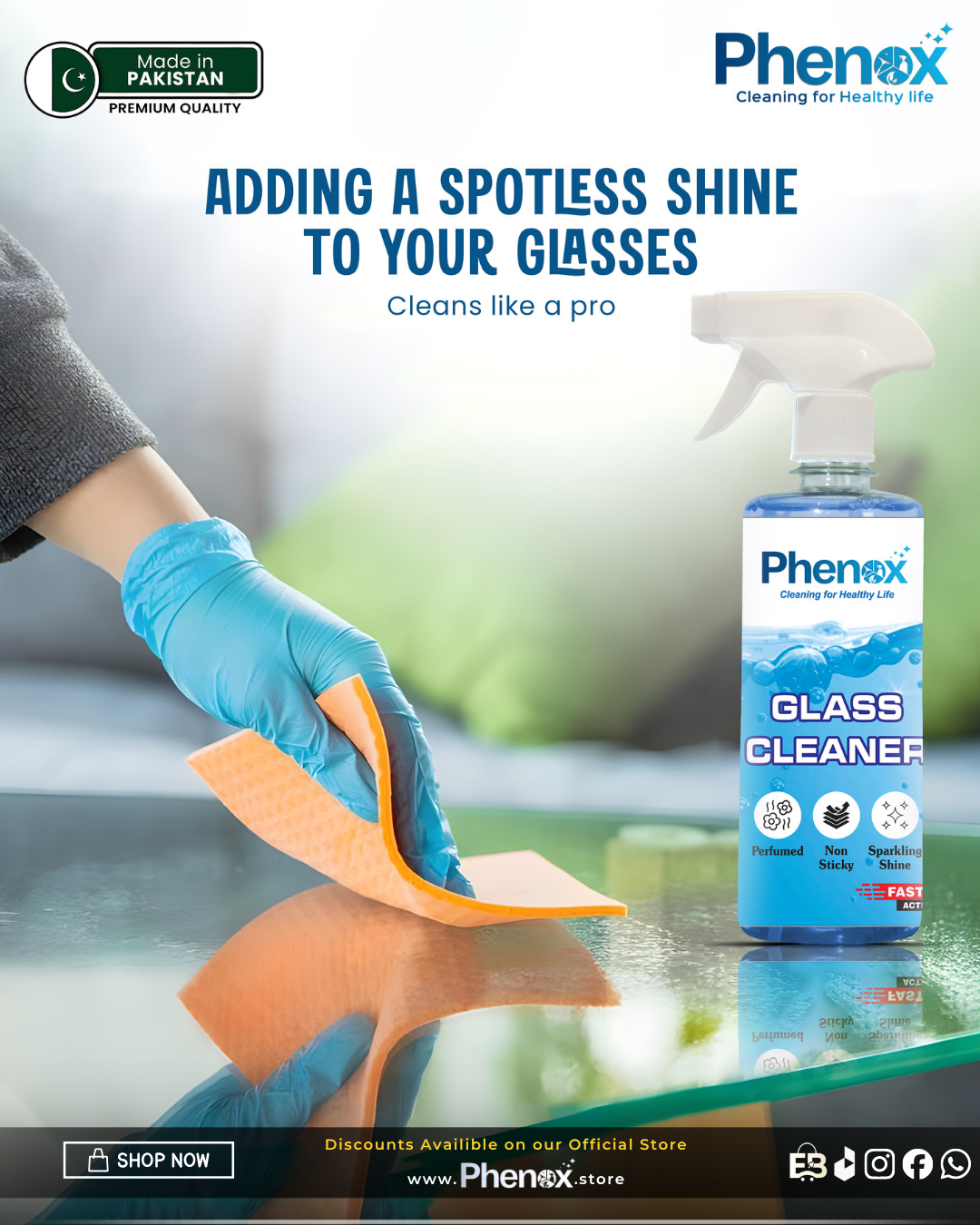 Phenox Glass Cleaner – Adding a Spotless Shine to Your Glasses 500 ml & 5 Litter