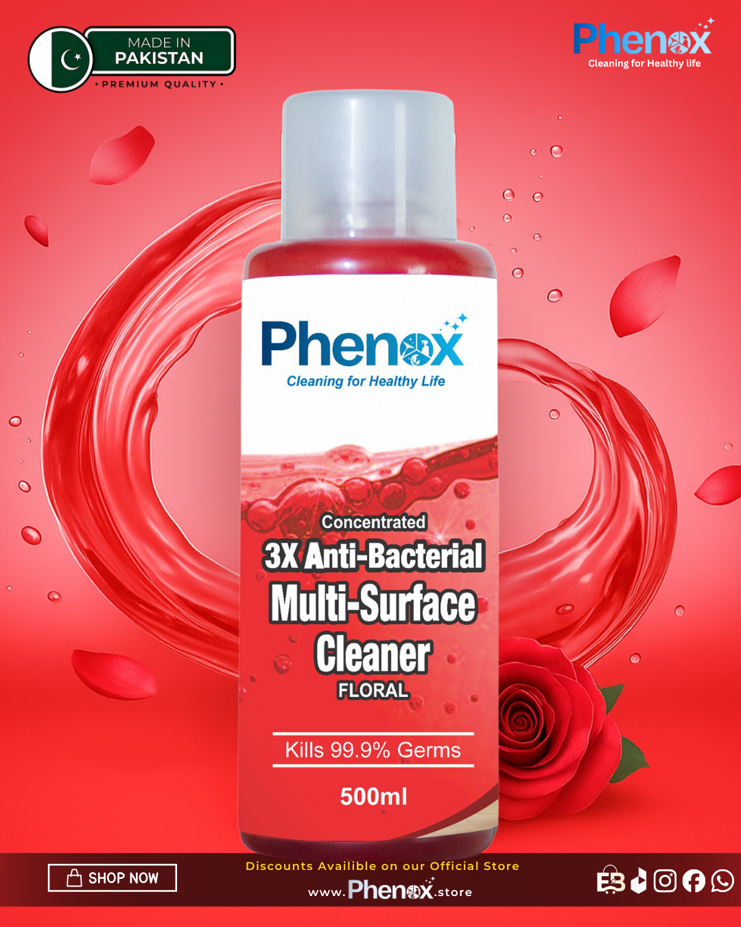 Phenox 3X Anti-Bacterial Multi Surface Cleaner (Floral) Max All Purpose Multi Surface Disinfecting Cleaner – 500ml & 5 Litter