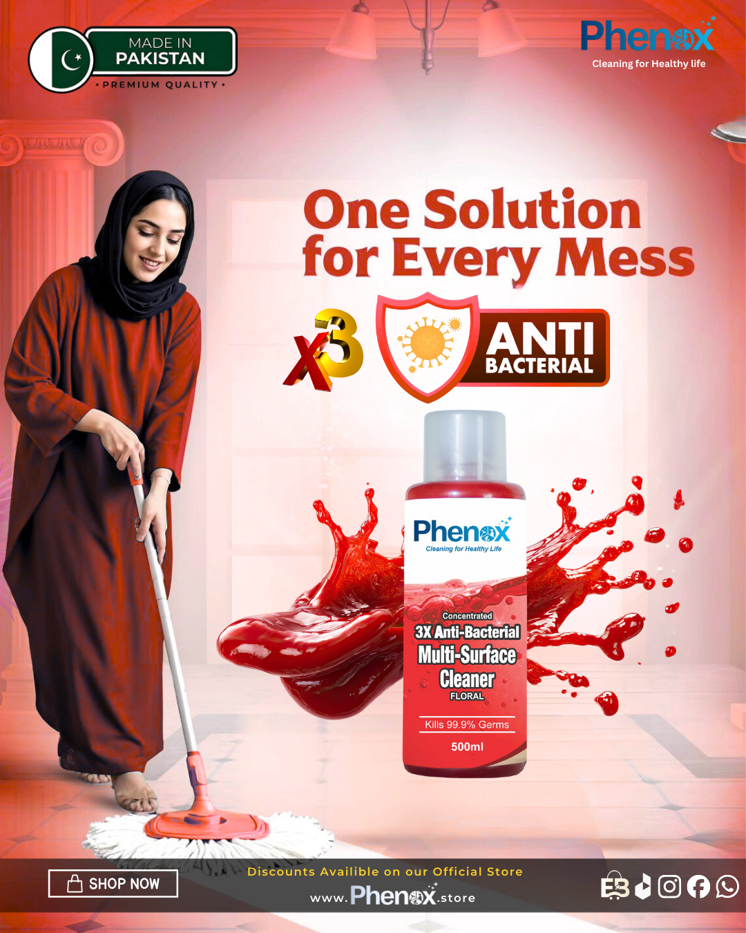Phenox 3X Anti-Bacterial Multi Surface Cleaner (Floral) Max All Purpose Multi Surface Disinfecting Cleaner – 500ml & 5 Litter