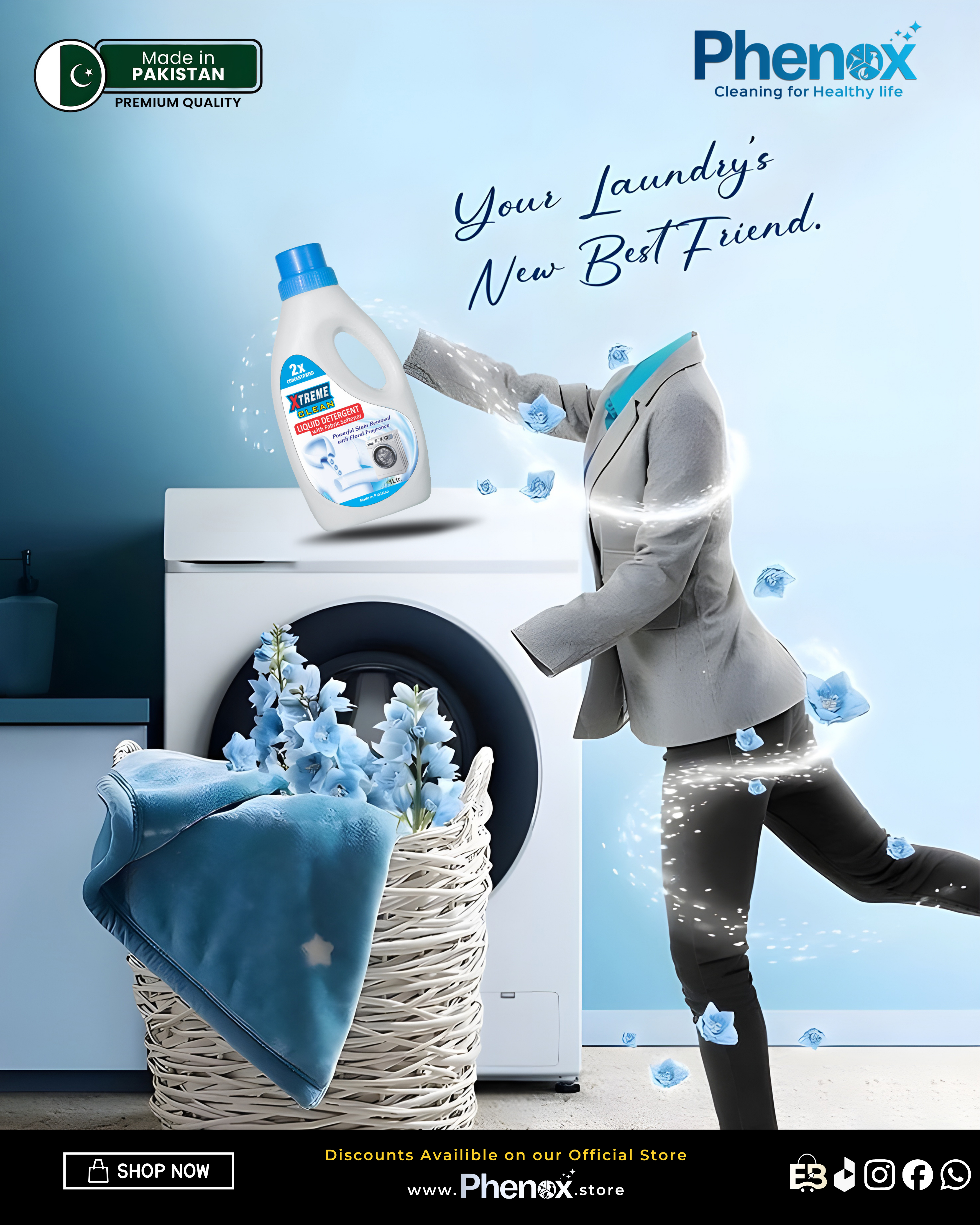 Phenox Xtreme Clean Liquid Detergent with Fabric Softener – 1L Experience the ultimate in fabric care with Phenox Xtreme Clean Liquid Detergent. Specially designed with a 2X concentrated formula, it delivers powerful stain removal while keeping clothes f