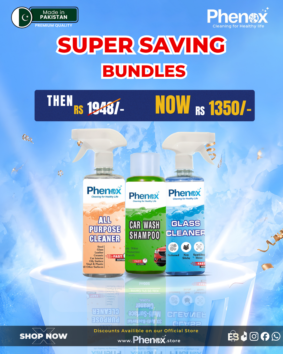 Phenox Essential Auto Care Super Saving Bundle – 3-in-1 Car Wash, Glass & Multi-Surface Cleaning Kit
