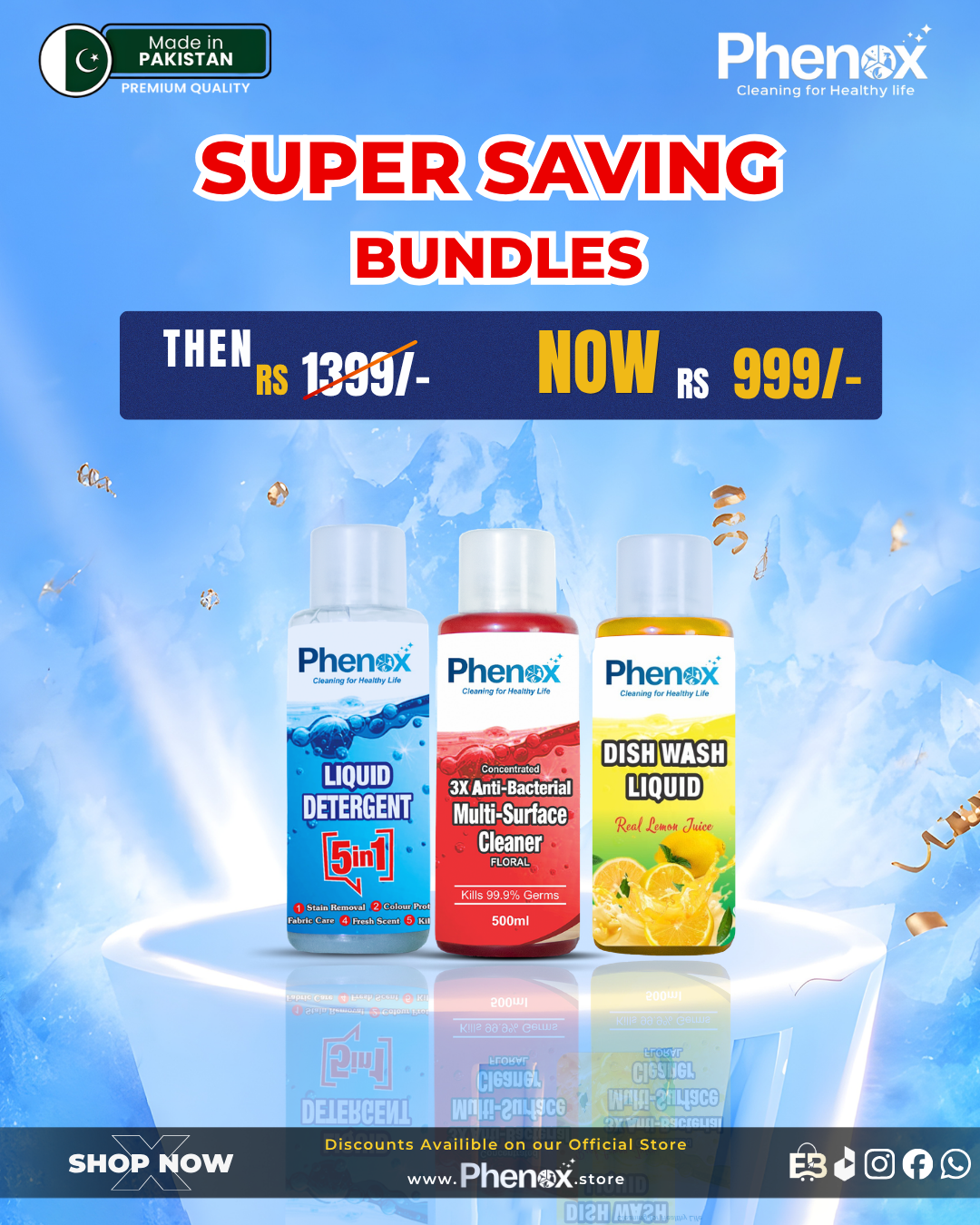 Phenox Daily Home Care Super Saving Bundle – 3-in-1 Fabric, Dish & Surface Cleaning Kit