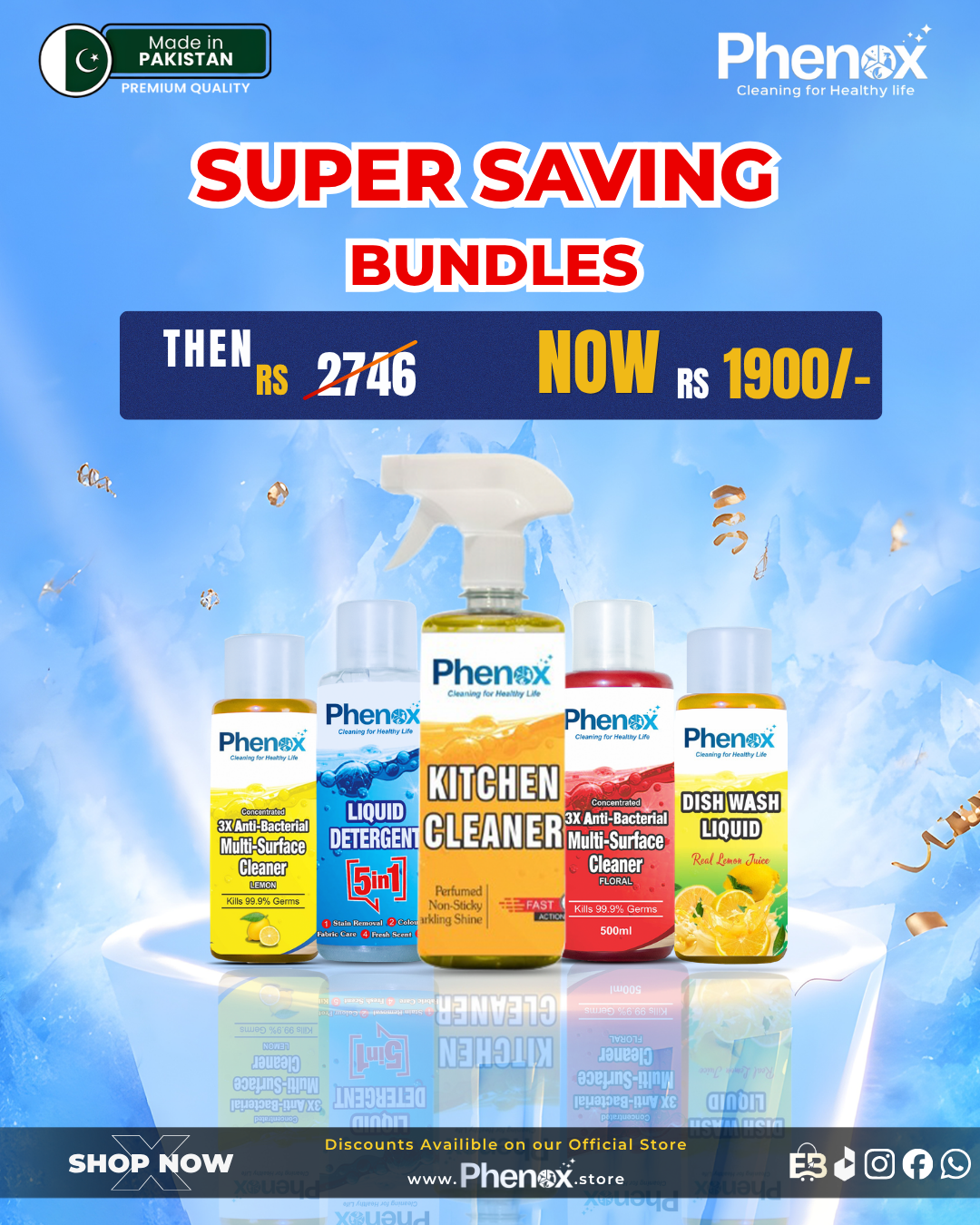 Phenox 5-in-1 Super Saving Cleaning Bundle – Ultimate Home & Kitchen Hygiene Kit