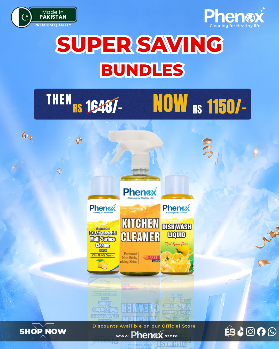 Phenox Kitchen Essentials Super Saving Bundle – 3-in-1 Dish, Kitchen & Multi-Surface Cleaning Kit