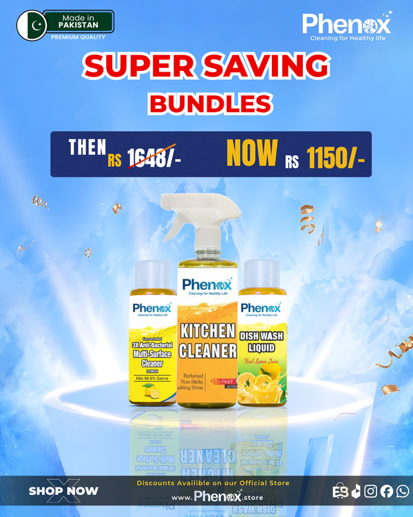 Phenox Kitchen Essentials Super Saving Bundle – 3-in-1 Dish, Kitchen & Multi-Surface Cleaning Kit
