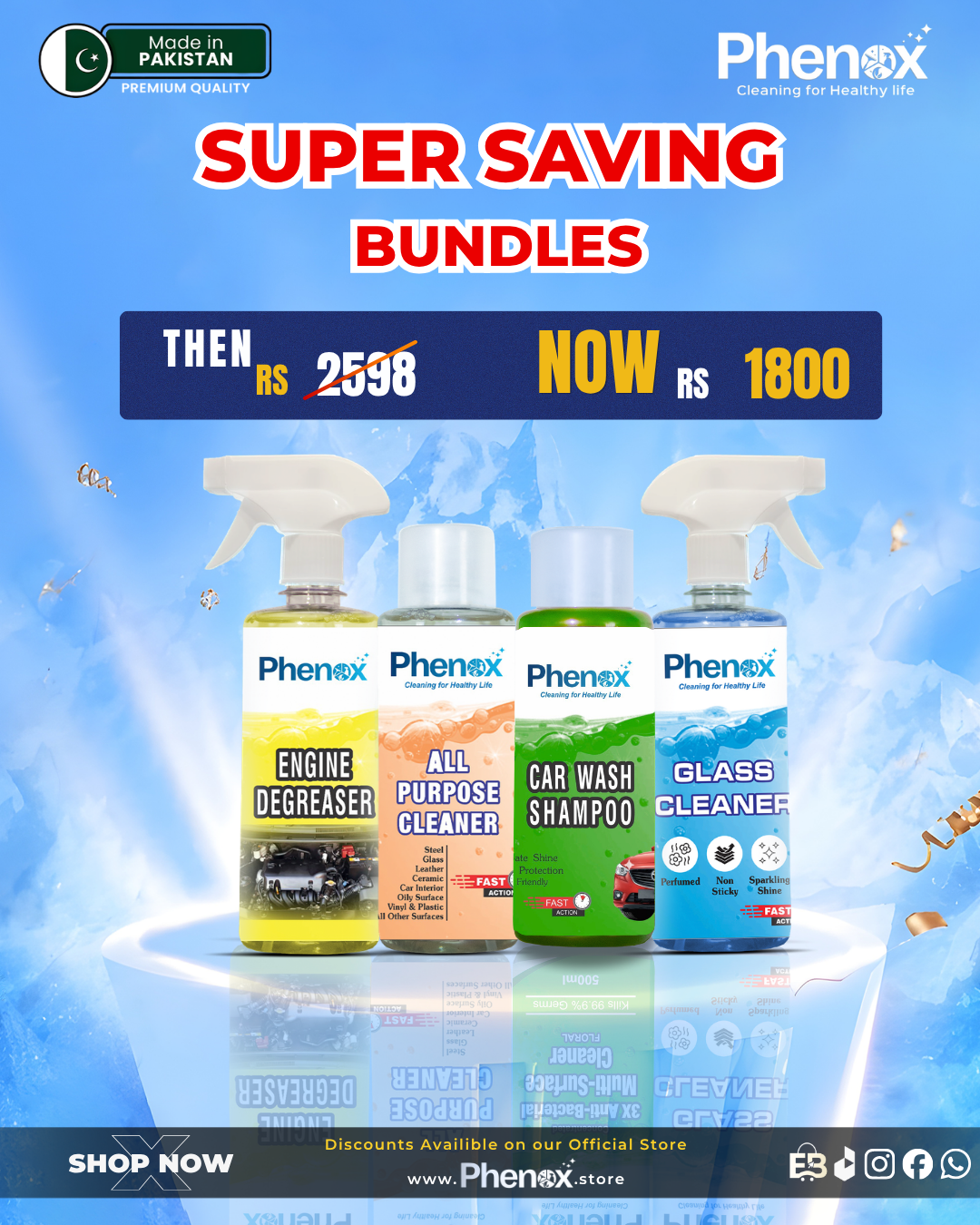 Phenox Ultimate Auto Care Super Saving Bundle – 4-in-1 Car Wash & Deep Cleaning Kit