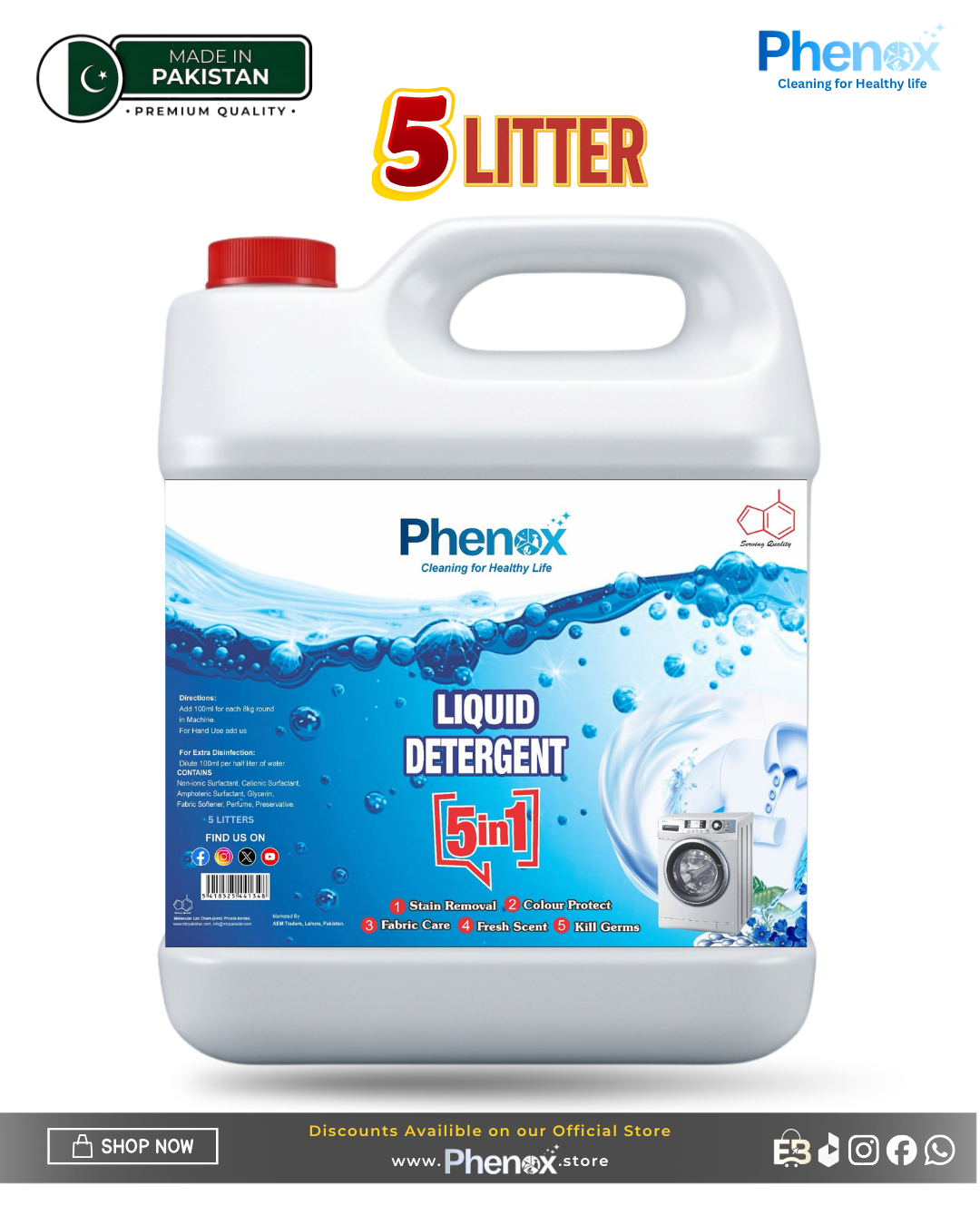 Phenox Xtreme Clean Liquid Detergent with Fabric Softener – 1L
