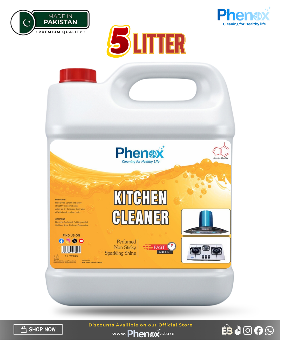 Phenox Kitchen Cleaner  500 Ml & 5 Litter Powerful Degreaser, Grease, Grime, Clearing Oil Stains