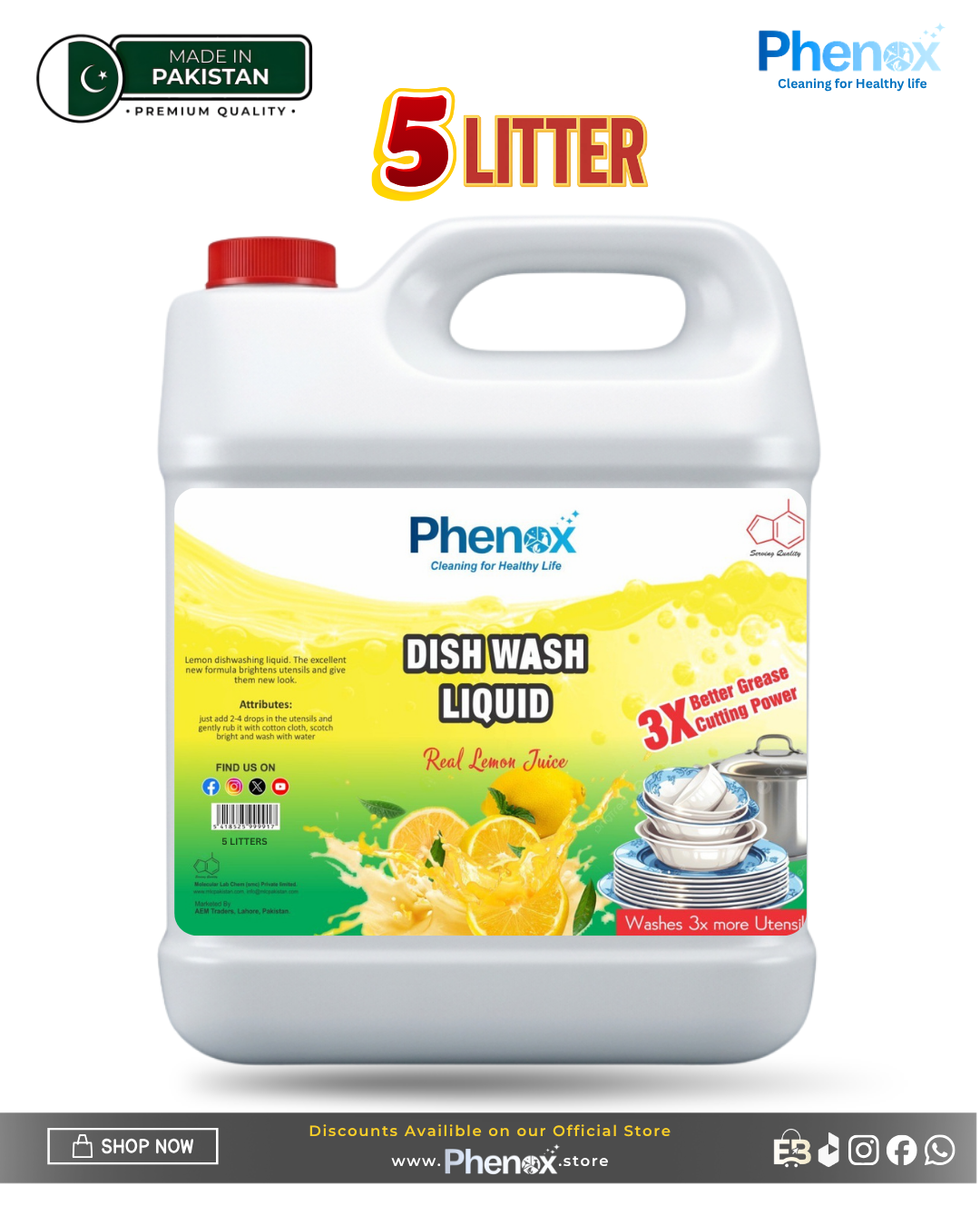 Phenox 3X Anti-Bacterial Multi Surface Cleaner (Lemon) Max All Purpose Multi Surface Disinfecting Cleaner – 500ml & 5 Litter