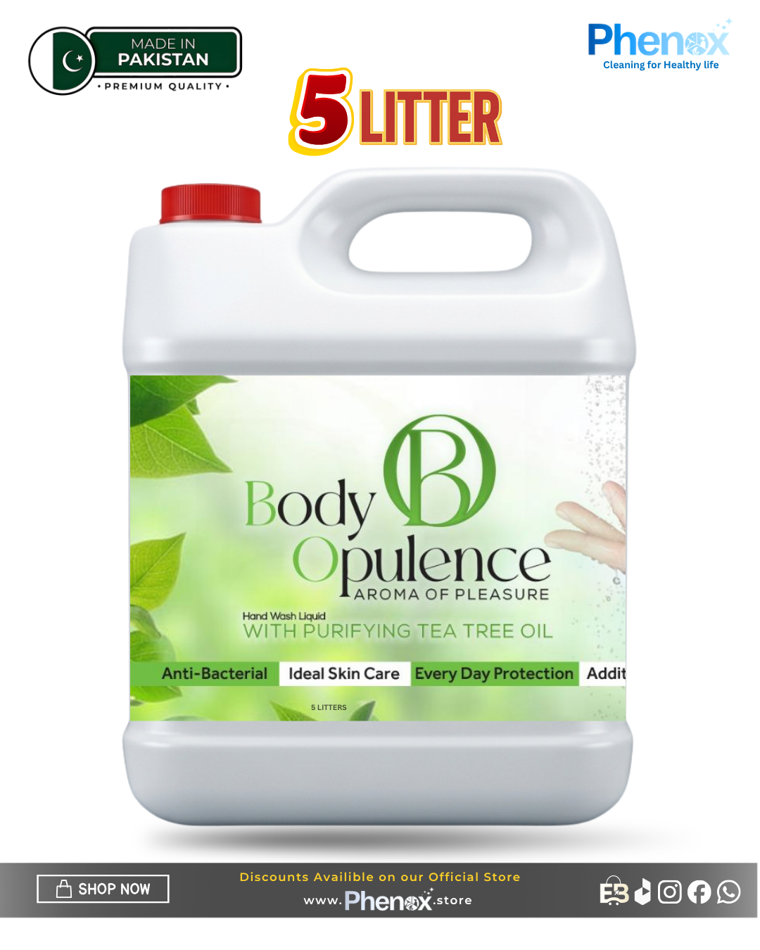 Phenox Body Opulence Hand Wash Liquid – With Purifying Tea Tree Oil 500ml & 5 Litter