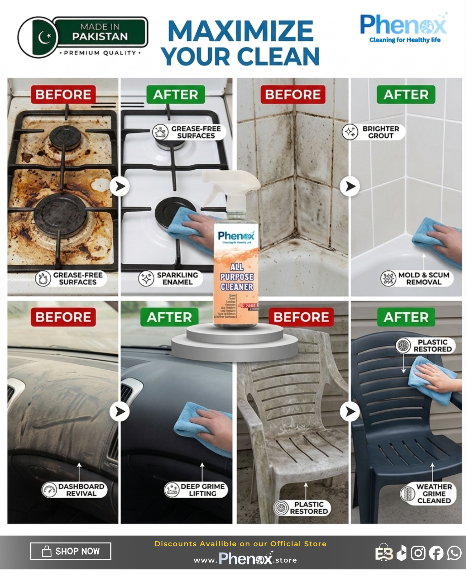 Phenox All Purpose Cleaner 500 Ml & 5 Litter Powerful Degreaser, Grease, Grime, Clearing Oil Stains