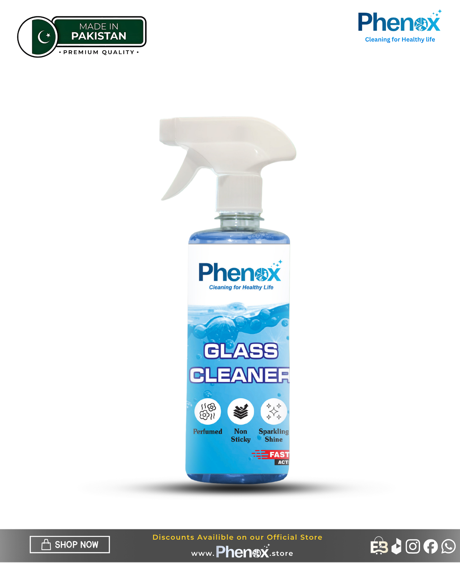 Phenox Glass Cleaner – Adding a Spotless Shine to Your Glasses 500 ml & 5 Litter