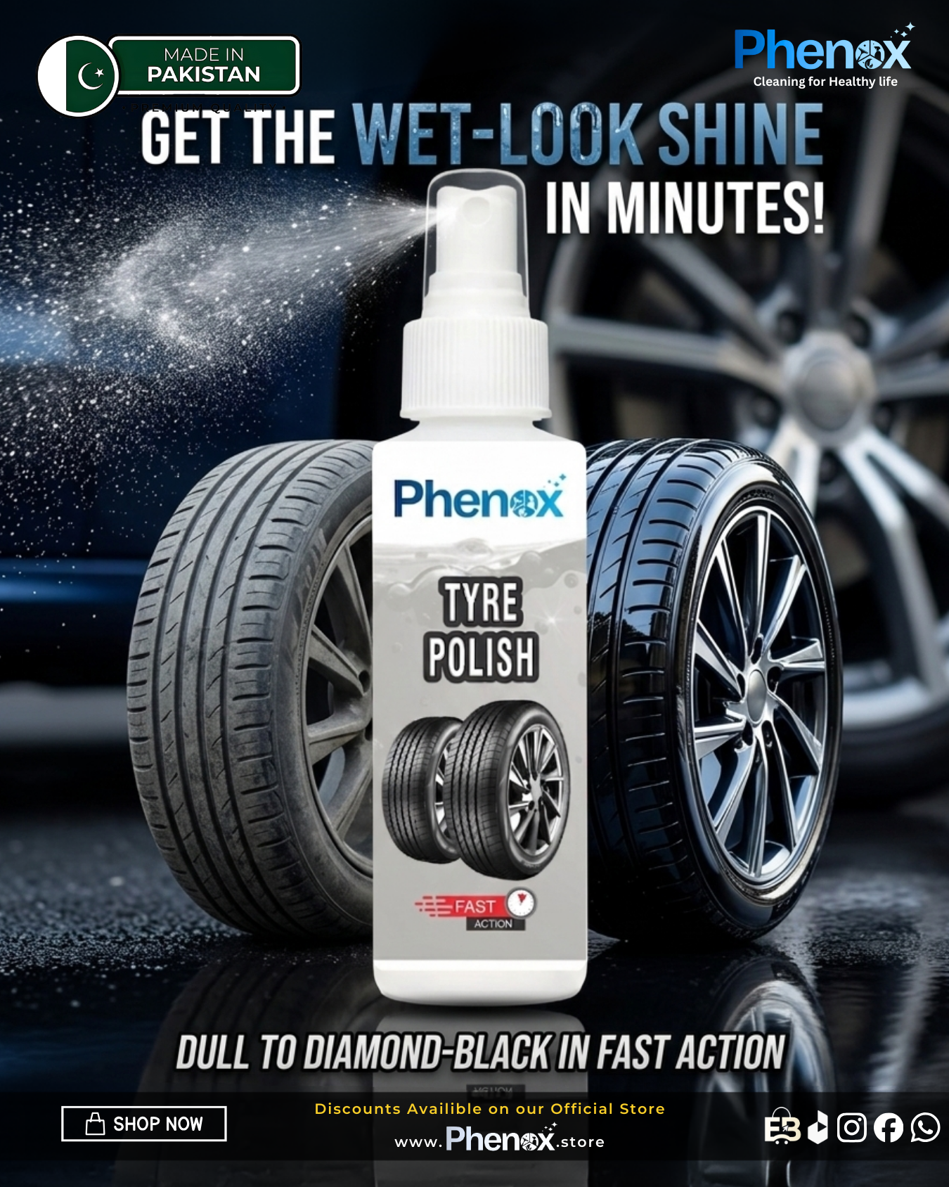 Phenox Tyre Polish – Ultimate High-Gloss Protection 200ML