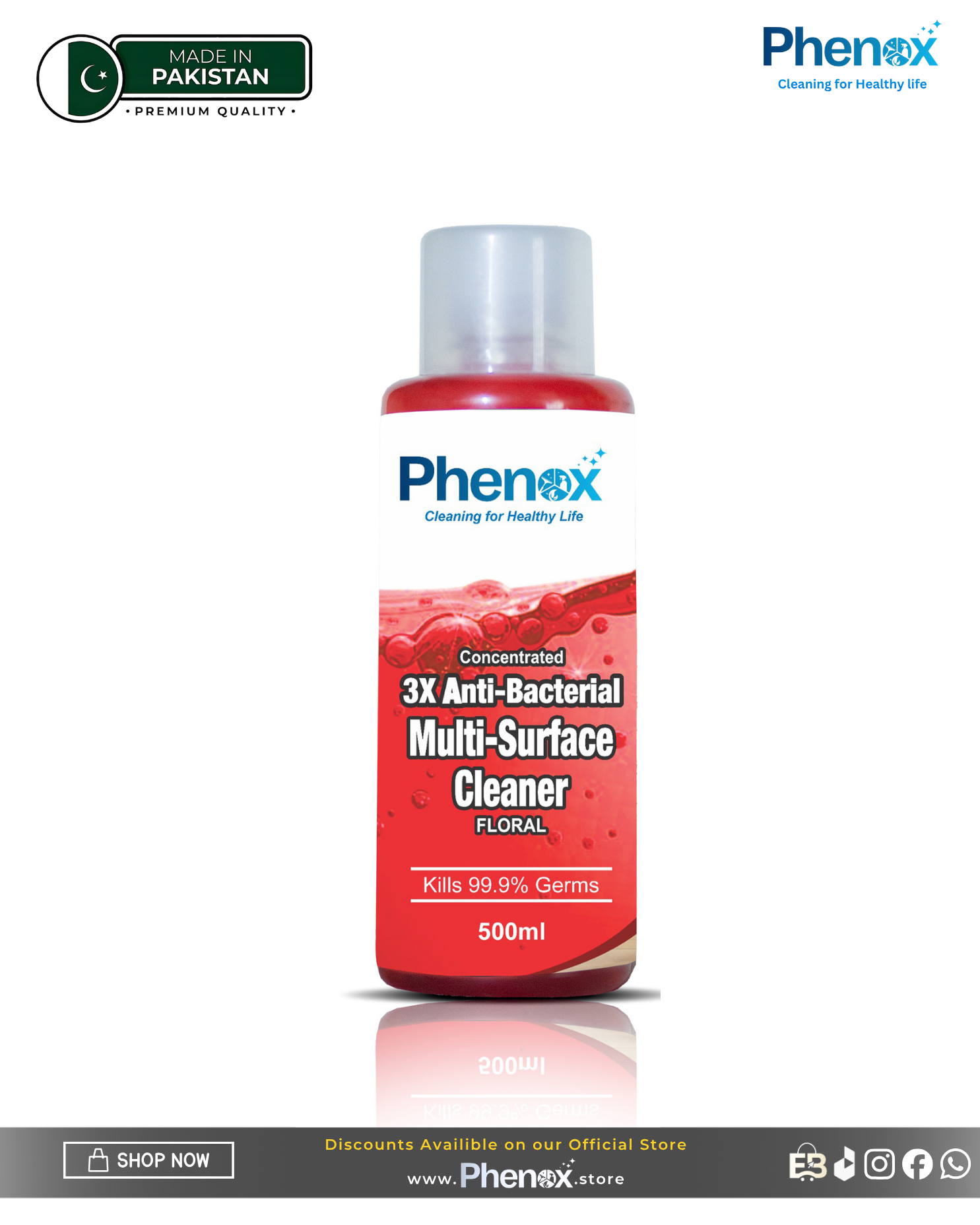 Phenox 3X Anti-Bacterial Multi Surface Cleaner (Floral) Max All Purpose Multi Surface Disinfecting Cleaner – 500ml & 5 Litter