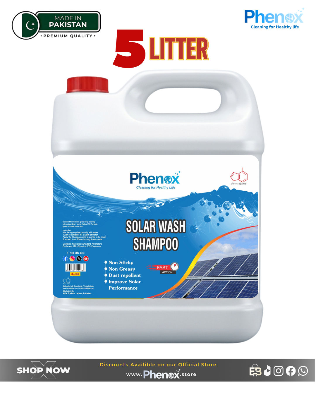 Phenox Solar Wash Shampoo! Maximize Your Solar Energy  - 500ml & 5 Litre