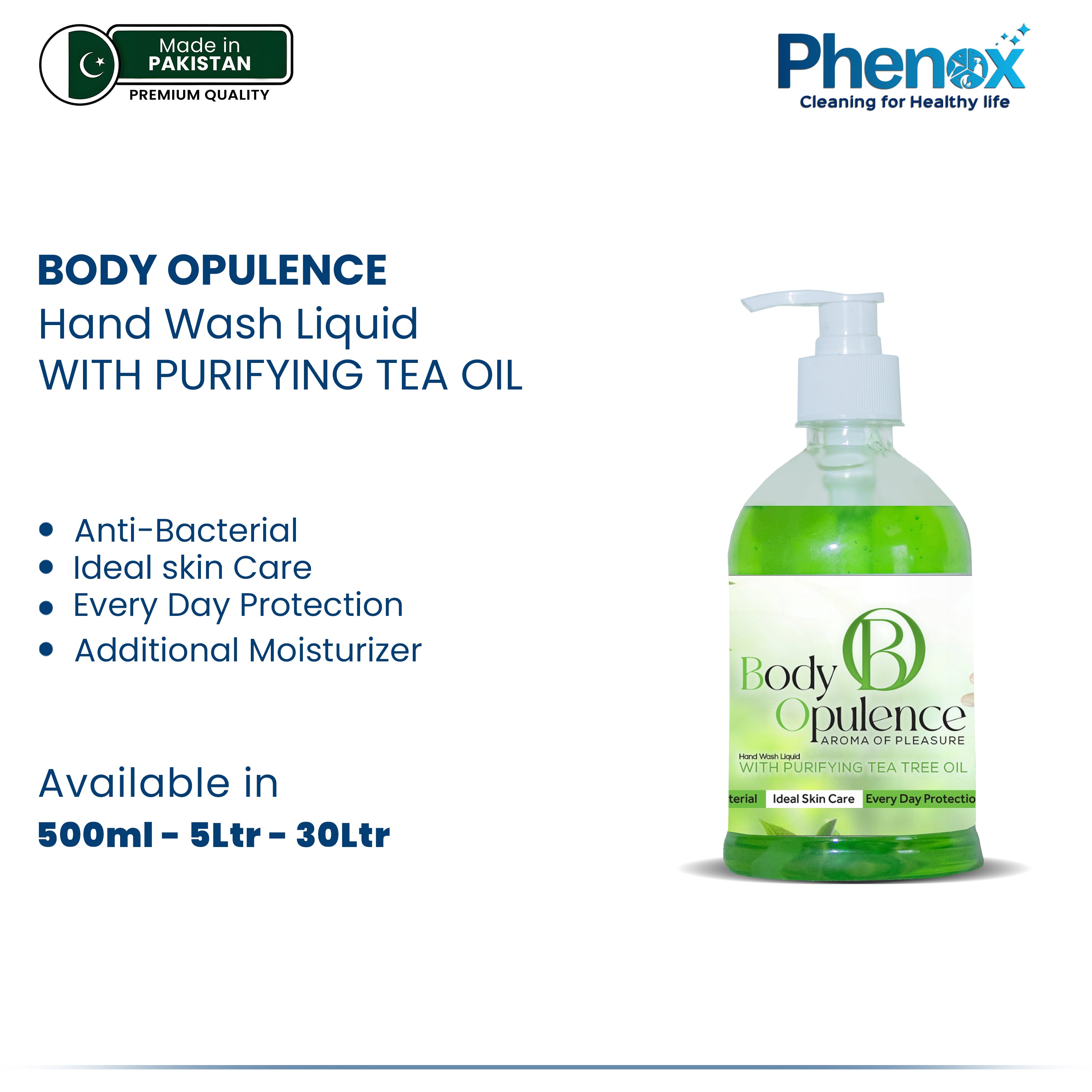 Phenox Body Opulence Hand Wash Liquid – With Purifying Tea Tree Oil 500ml & 5 Litter