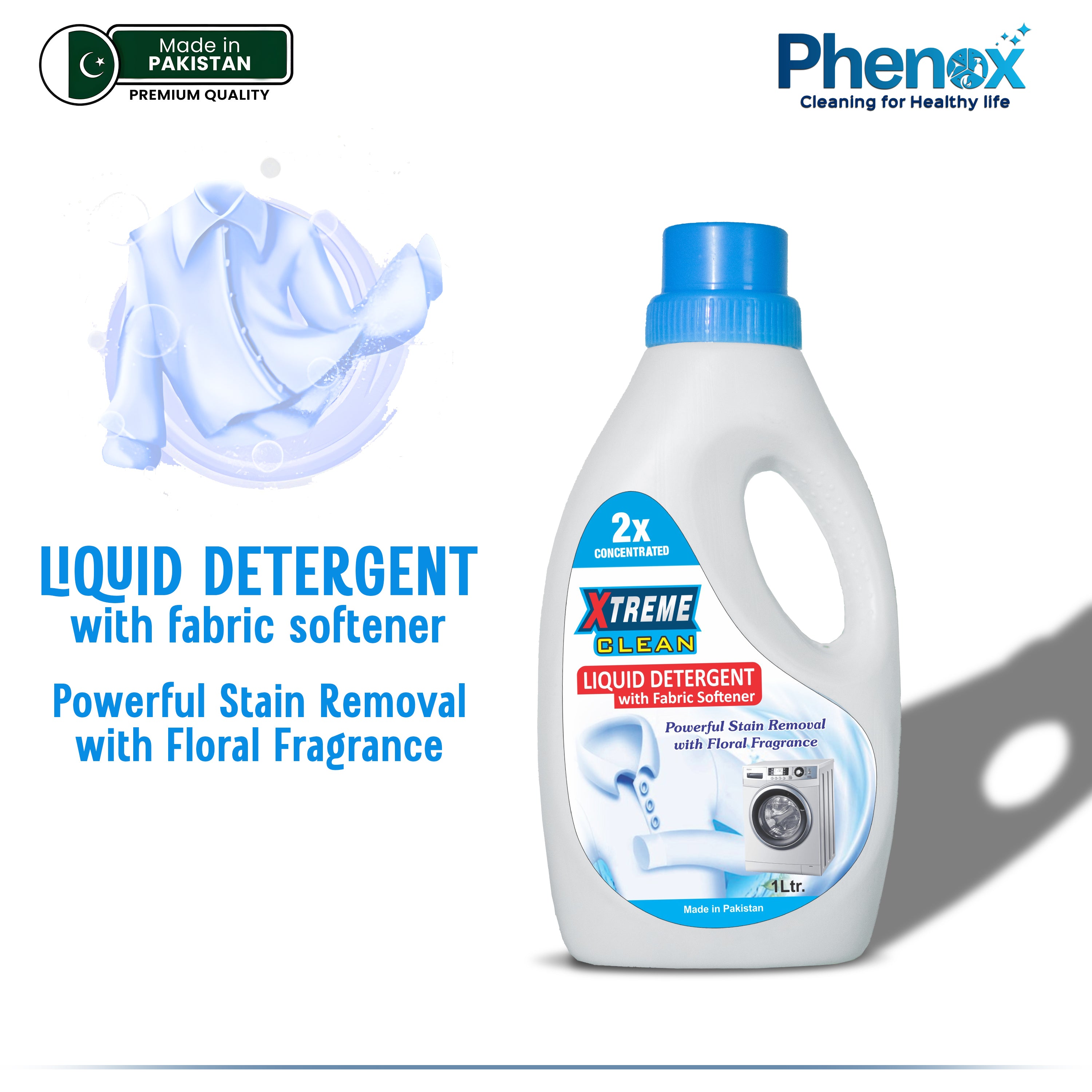 Phenox Xtreme Clean Liquid Detergent with Fabric Softener – 1L Experience the ultimate in fabric care with Phenox Xtreme Clean Liquid Detergent. Specially designed with a 2X concentrated formula, it delivers powerful stain removal while keeping clothes f